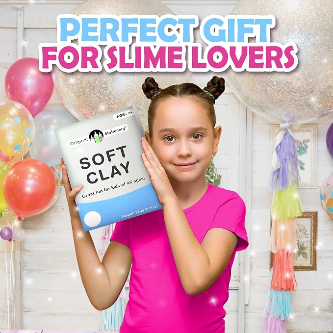 Original Stationery Soft Clay for Slime, 230 g (8.1 oz) White Foam Clay Add-in for Slime Making, Stretchy Air-Dry Butter Texture, Birthday Craft Gift for Kids