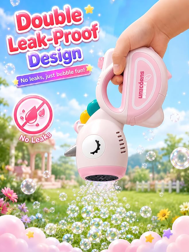 Unicorn Automatic Bubble Machine for Toddler Kid Princess Toy Age 3 4 5 6 7 8 Year Old Little Girl Boy Gift Maker Blower Summer Outdoor Burbujas Niñas Easter Christmas Birthday Present Pink