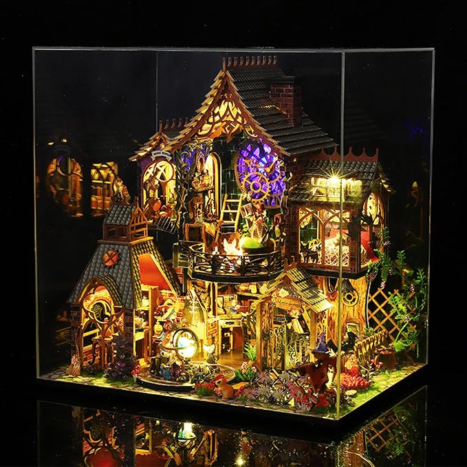 Fifijoy DIY Miniature Wooden Dollhouse Kit, DIY Miniature House Kit for Adults and Teens, DIY Mini Dollhouse Kit (Magic Spirit)