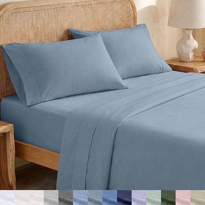 California Design Den Cal King Sheets Set - Soft 100% Organic Cotton Sheets with Deep Pockets, Crisp Percale, Breathable and Durable Bedding Set - Blue Hydrangea
