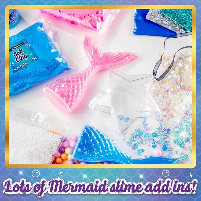 Original Stationery Mermaid Slime Kit for Girls Ages 7–12, DIY Glow-in-The-Dark Slime Set with Shimmer, Foam Beads & Glitter Add-Ins, Fun Creative Craft Activity, Birthday Gift for Kids