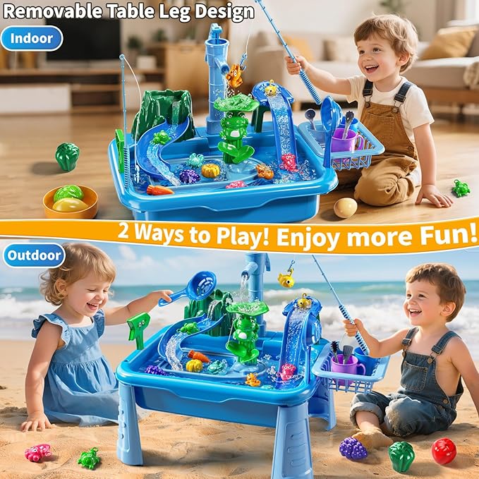 Water Table for Toddlers - Kids Play Sink with Pump and Running Water, Water Table for Kids Ages 4-8 with Fishing Games, Summer Outside Sensory Gift Toys for Boys and Girls 3 4 5 6 7 8