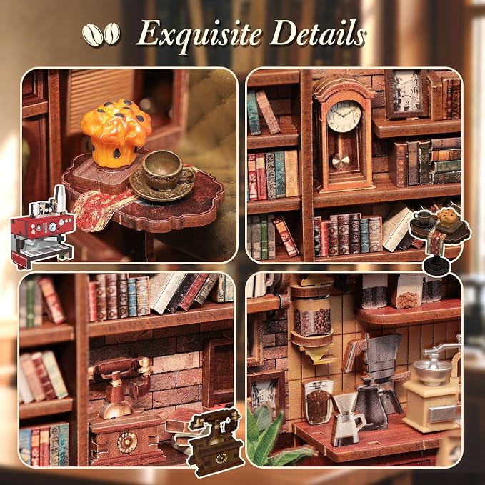 CUTEBEE Book Nook Kit, DIY Miniature Dollhouse Kits for Adult and Teens, 3D Wooden Puzzle, Mini Booknook Tiny House Model Building Kit, Decorative Bookend with LED, Craft Gifts for Family, Friends