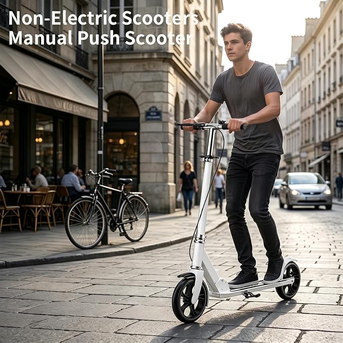 Scooters for Kids 8-12, Teens & Adults - Foldable&Portable Commuter Scooter with 8" Wheels, Bell, Hand Brake & Adjustable Height 30"-40.5", 240 lbs, Manual Push Scooter for Campus & Park