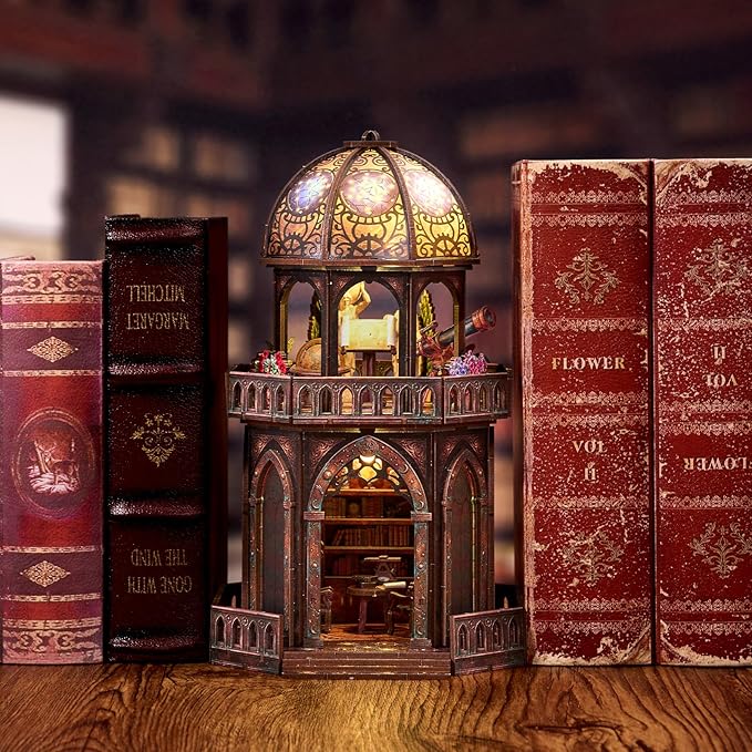 TOYQI Mini House Kit, DIY Miniature Dollhouse Book Nook Kits for Adult | 3D Wooden Puzzle Booknook with LED Light, Diorama Building Home Decor Gifts for Family Lovers