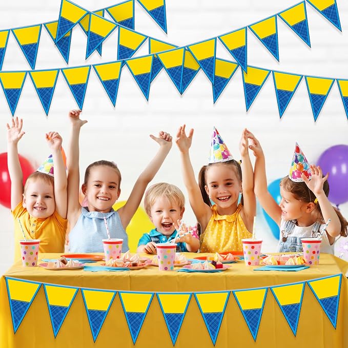 Tiamon 5 Pcs Yellow Cartoon Birthday Party Decorations Yellow Banana Triangle 49.2 ft Flag Pennant Banner Garland Streamer for Birthday Baby Shower Cartoon Themed Party Supply