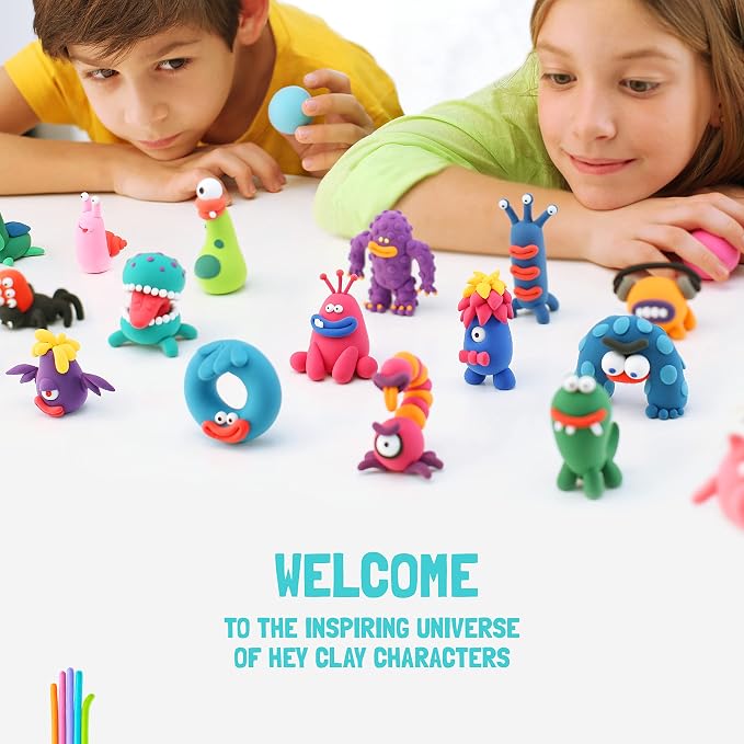 HEY CLAY Set - Colourful Modeling Air Dry Clay Kit for Kids 15 cans and Sculpting Tools with Fun Interactive Instructions App - Children 3+ (Aliens)