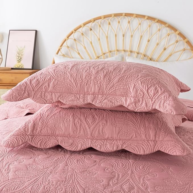 HoneiLife Quilt Sets King Size - 3 Piece Microfiber Quilt Set Lightweight Bedspreads Reversible Coverlets Rustic Bed Cover King Quilt Bedding Set All Season Quilts-Pink