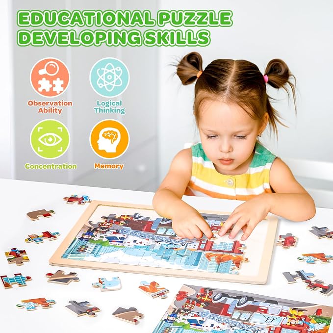 Wooden Puzzles for Kids Age 3 4 5 Year Old, 6 Pack 60 Pcs Toddler Jigsaw Puzzles for Girl Boy Animals Space Activities Preschool Learning Educational Birthday Gift Travel Autistic Wooden Toys