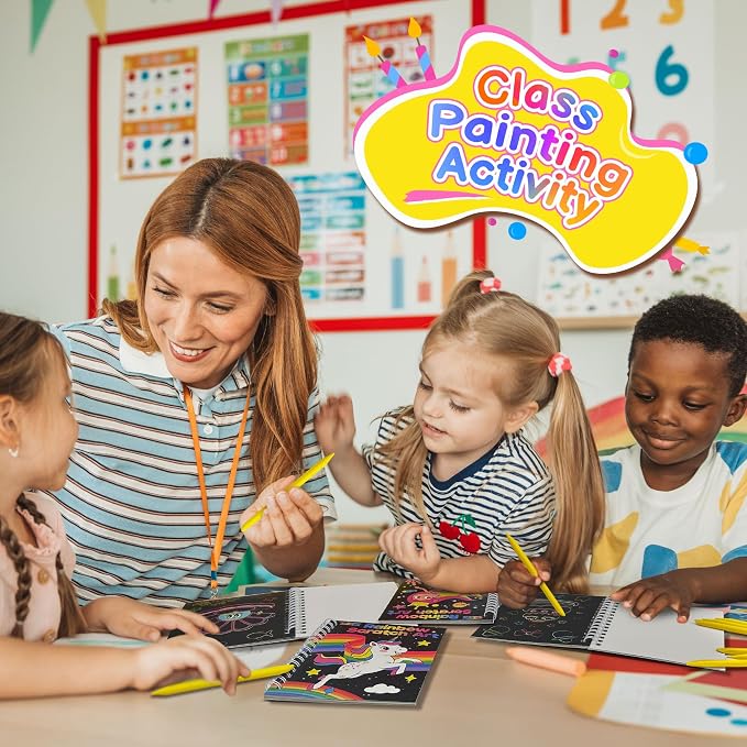 ZIZZ Scratch Art Party Favors for Kids 4-10: 24 Pack Rainbow Scratch Notebooks Gifts Kits - Mess Free Coloring Books Birthday Goodie Bags Stuffers School Classroom Travel Games for Girls Boys Toddler