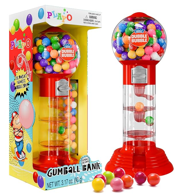 Playo 10.5" Gumball Machine for Kids, Spiral Style Candy Dispenser for Gifts, Parties or Events - Bubblegum Machine w/Gumb Balls Included (Red)