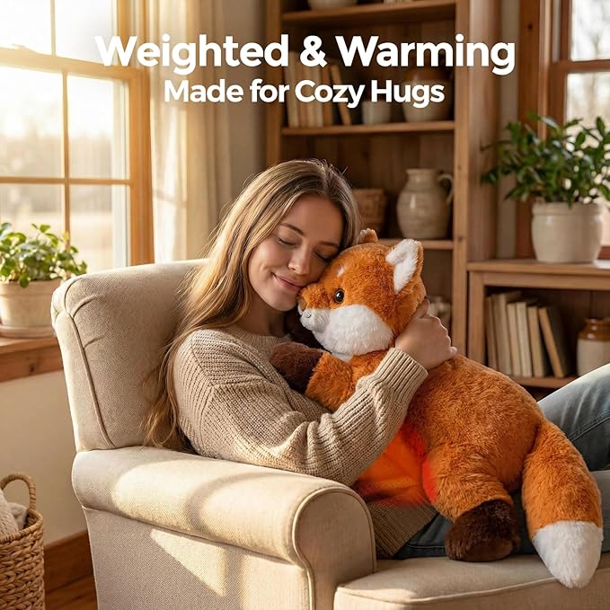 Mewaii Weighted Stuffed Animals for Adults & Kids, 2-5 lbs - 23" Heatable Coolable Fox Plush, Microwavable Adjustable Removable Inner Pad, Realistic Hug Comfort Gift (Red)