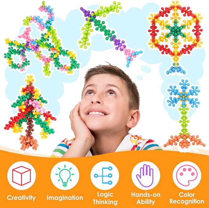 Building Blocks Educational Toy - 300PCS Snowflake Stem Construction Set for Kids 3+, Safe Non-Toxic Storage Case, Learning Gifts for Boys Girls, Multi-Color