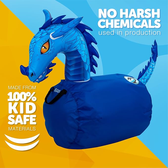 Waddle Hip Hoppers Large Bouncy Hopper Inflatable Hopping Animal Bouncer, Supports Up to 250 Pounds, Ages 5 and Up (Blue Dragon)