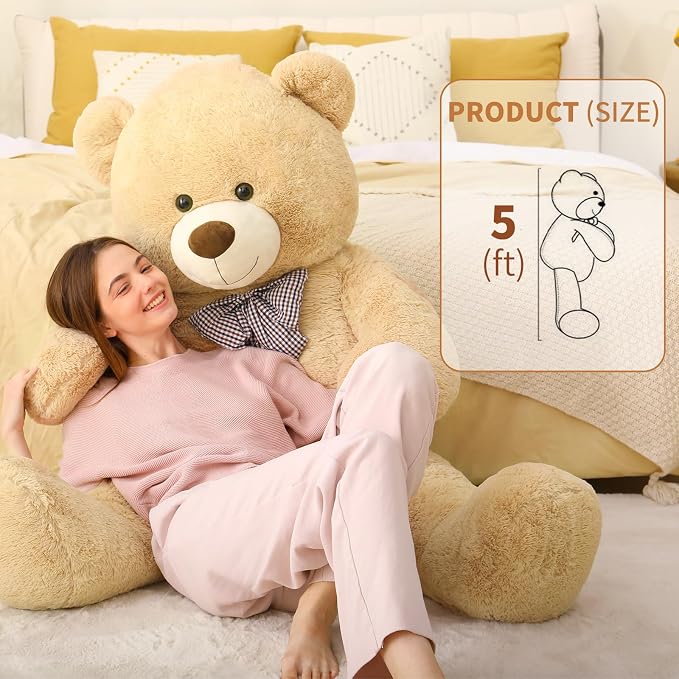 MaoGoLan Giant Teddy Bear Plush 5 Feet, Life Size Large Teddy Bear Stuffed Animal 5 Feet,Soft and Fluffy Big Teddy Bear Gift for Baby Shower,Christmas,Valentines