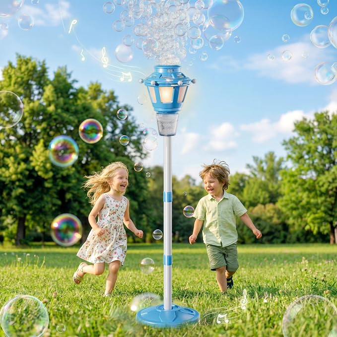 BBnote Street Lamp Bubble Machine with Light, Rechargeable Outdoor Summer Bubbles Toys for Kids & Adults, Bubble Blower and Wand Toy, Birthday Christmas Party Gifts for Toddlers Teens Blue