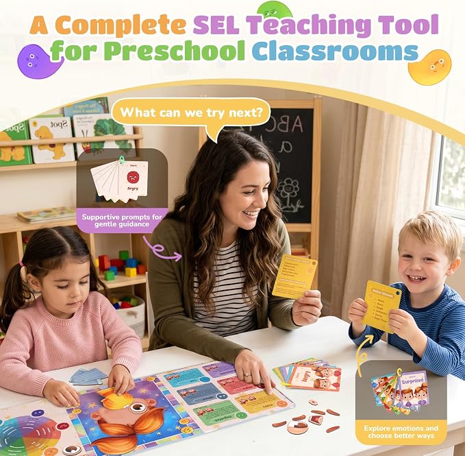 JoyCat Social Emotional Learning Games for Kids 3-5, Magnetic Face Toy for Emotional Skills Activities with Emotion Cards,Color-Coded Feelings Activity, Calm Down Corner and Montessori Preschool Toy