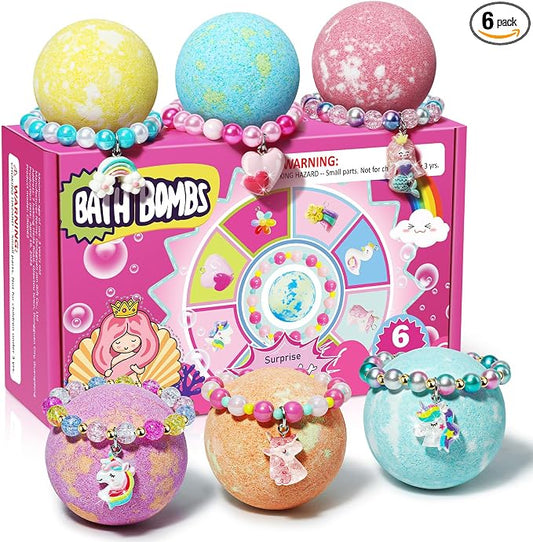 Unicorn Bath Bombs for Kids Girls with Bracelet Inside, sanyi Easter Basket Stuffers Bubble Bath Toys Birthday Gifts for 4 5 6 7 8 Year Old Girl Daughter Granddaughter