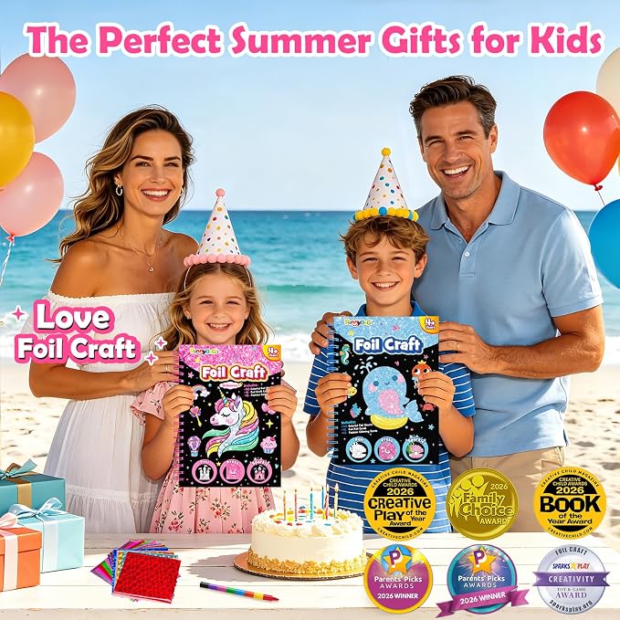 FUNNYB&G Foil Art Craft Kit for Girls 4-10 Years Old: Mess-Free & No-Glue, Create 16 Sparkly Unicorns Pictures – Perfect Travel Toy & Birthday Gift for Kids（Unicorns）