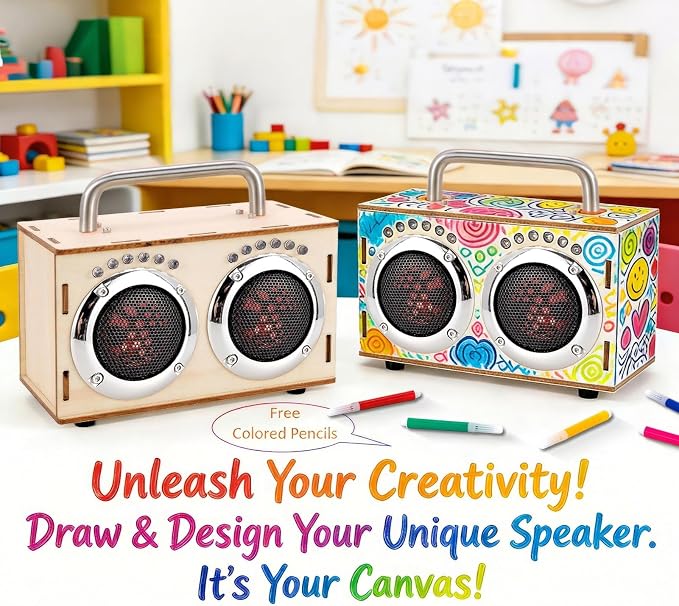 STEM Projects Kit for Kids & Adults Build Your Own Portable Wood Bluetooth Speaker Science Experiment Electronics Kit for Boys & Girls Ages 8-12 9 10 14 16-Chrome Graduation Gift Camping
