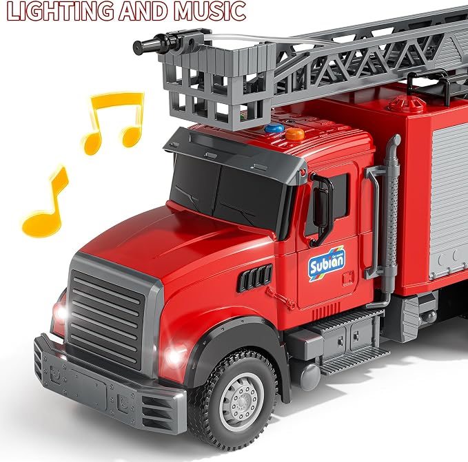 NIPLOOOW Kids Fire Truck Toy Friction Powered Fire Rescue Truck Vehicle Toy with Lights and Sirens Sounds, Water Pump, Ladder, Gifts for 3 4 5 6 7 8 Years Old Boys Girls