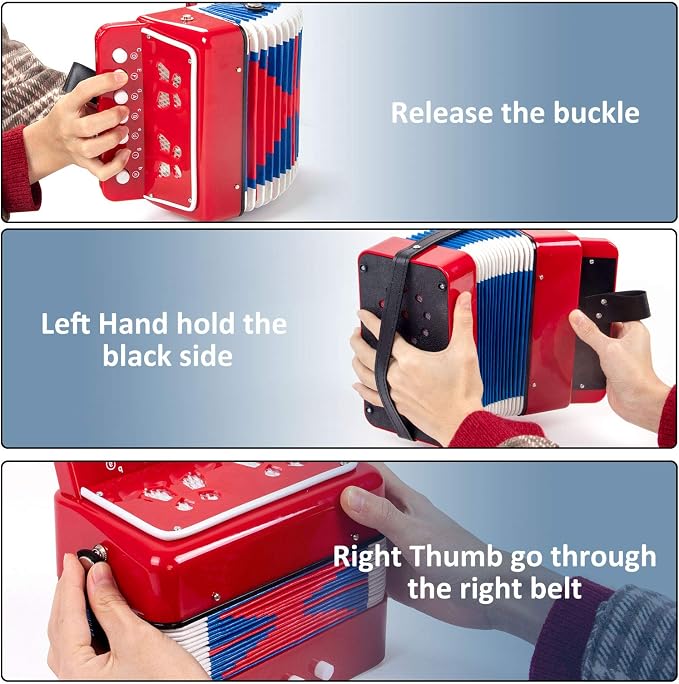 Button Accordion, Horse 10 Keys Control Kids Accordion Musical Instruments for Kids Children Beginners Lightweight and Environmentally-friendly (Red)