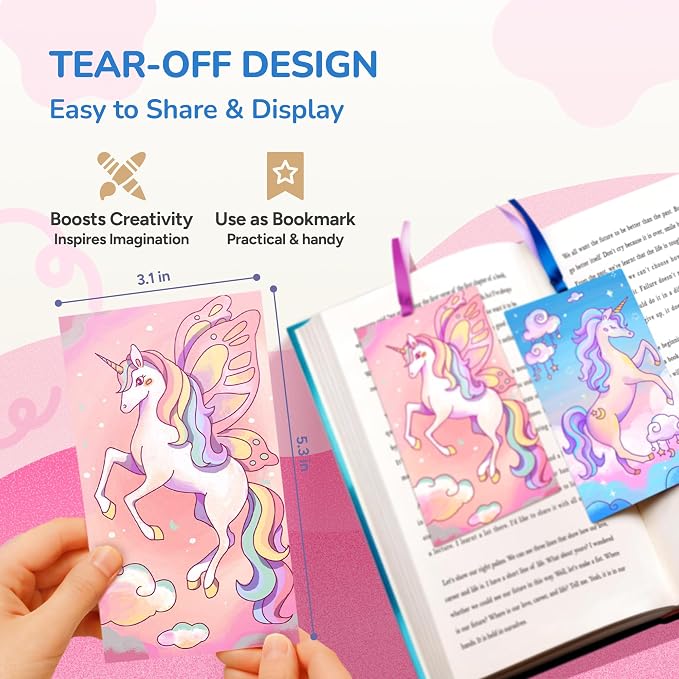 JoyCat Pocket Paint with Water Coloring Books for Kids, Art & Craft Activity Toy Set, Creative Travel & Home Painting Kit, Gifts for Girls & Boys Ages 3-8 (Magical Pony)