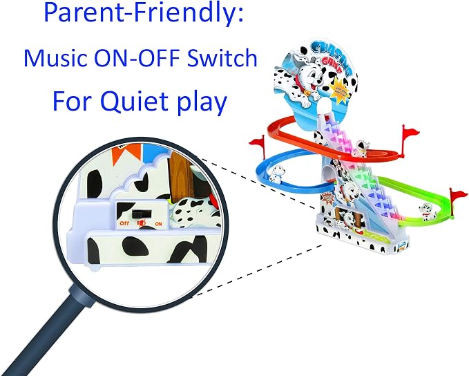 Dalmatian Puppy Slide Toy Set: Playful Stair Climbing Puppies for Chase Fun with Sliding Tracks, Music On/Off Switch for Quiet Play | Interactive Puppy Toy for Kids Toddlers Boys & Girls