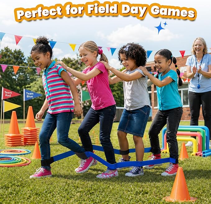 3 Legged Race Bands, Field Day Games for Adults, Outdoor Games for Carnival, Family Reunion & Backyard Party,Team Building Relay Race for 6 Players (2pk, Blue & Red)