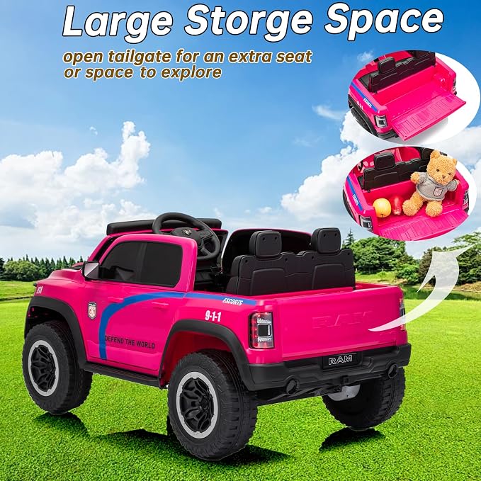 FINITO 4WD Kids 24V 4x4 Kids Ride On 2 Seater Police Truck, Remote Control Ride On Toy Car, Kids' Electric Ride On Truck, Kids' Side by Side Truck for Children Ages 3+, Powered Cars for Kids