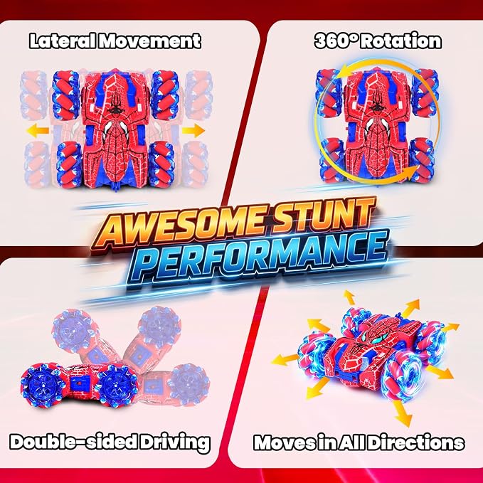 Spider Gesture Sensing Remote Control Car, 2.4GHz Hand Controlled RC Cars with full-Body Light, Double Sided 360° Rotating Rechargeable RC Stunt Car Birthday Gift Toys for Boys 4 5 6 7 8 9 10 11 12