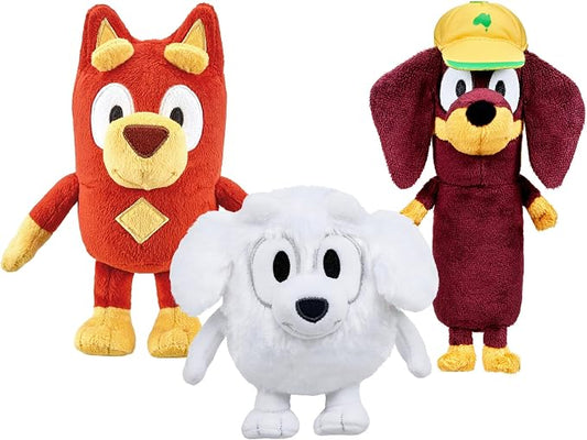 Bluey Friends 3 Pack Plush, 6.5-7.5"/ 16-23 cm Tall Plush Toys (Rusty, Lila, and Snickers)