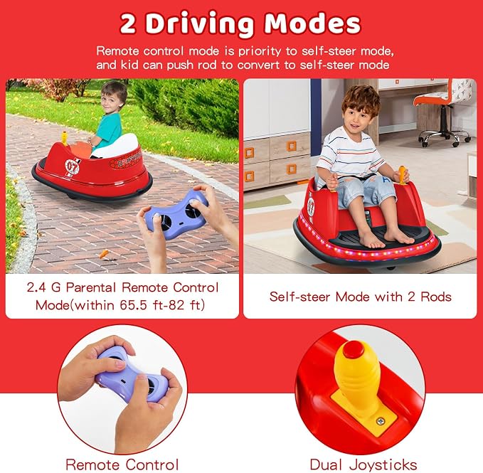 HONEY JOY 12V Toddler Bumper Car, Battery Powered Baby Ride on Bumper Car, Dual Joysticks, Flashing LED Light & 360 Degree Spin, Electric Vehicle Ride on Toys w/Remote Control, Gift for Boys Girls