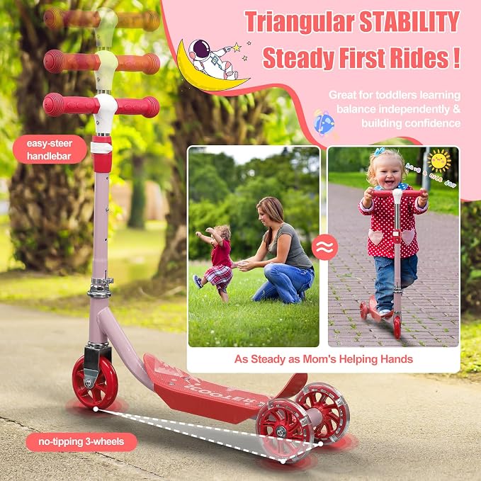 Kick Scooters for Kids 3-5 5-7 Years Age - Handlebars Flexible Steer,Height Adjustable,Stable Light Up Three Wheeled Toddler Scooter for Boy & Girl,Indoor Outdoor Kid Child Toy Gift