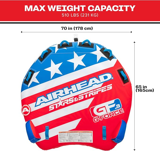 Airhead G-Force Towable Tube for Boating, 1-4 Rider Inflatable Boat Tube for Water Tubing, Heavy Duty Full Nylon Cover, Stabilizer Fins with Neoprene Knuckle Guards, Speed Safety Valve