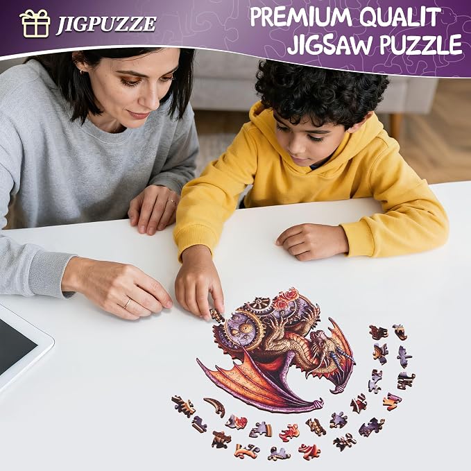 Jigsaw Puzzles,210 Pieces Flying Dragon Wooden Puzzles for Adults, Unique Shaped Plant Puzzles,Brain Teaser Family Flower Puzzle Game (Dragon, Large)