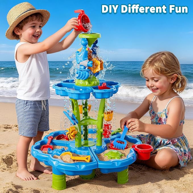 Kids Sand Water Table: Water Table for Toddlers 3-5, Water and Sand Activity Sensory Tables Summer Outdoor Toys Beach Toys for Outside Backyard for Kids Toddlers Age 3 4 5 6 7 8