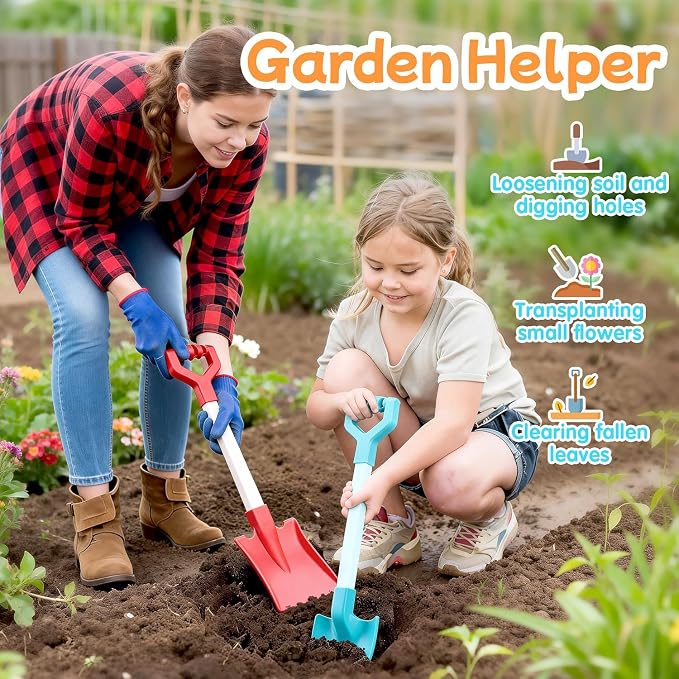 20 Inch Beach Sand Shovels for Kids, Heavy Duty Plastic Spades, 2 Pack Set for Sandbox Garden Snow Digging