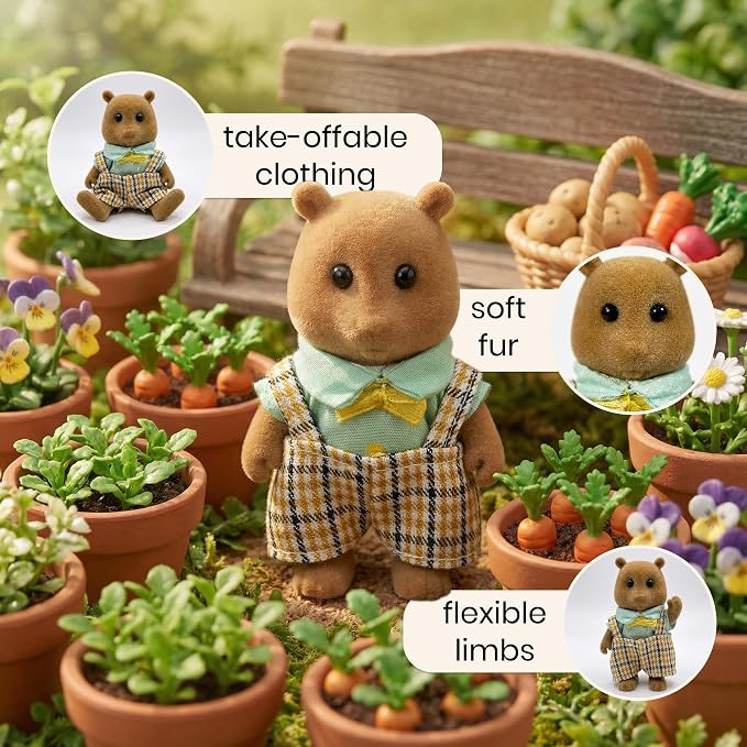 Family Brown Squirrel Figures — Set of 2 Collectible Flocked Mini Dolls with Removable Clothes, Dollhouse Pretend Play Set for Kids Ages 3+