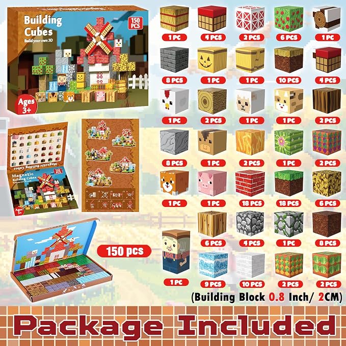 GraceDuck Magnetic Blocks - 150 PCS Build Magnetic Farm Animal Homes - Magnetics Toys for Montessori Toddler Christmas Birthday Gifts - STEM Sensory Toys for 3 4 5 6 7 8 9 10 Year Old Boys & Girls