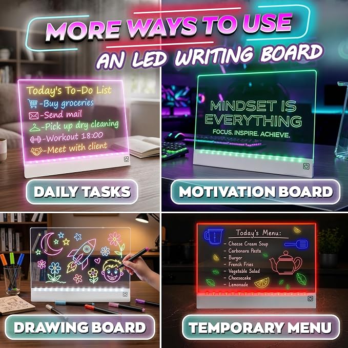 Upgraded 16 Inches LED Drawing Board – Rechargeable, 8 Colors, 11 Light Modes, Adjustable Brightness – Acrylic Light Board for Tracing with Stand, Markers and Full Kit – Birthday Gift Set (White)