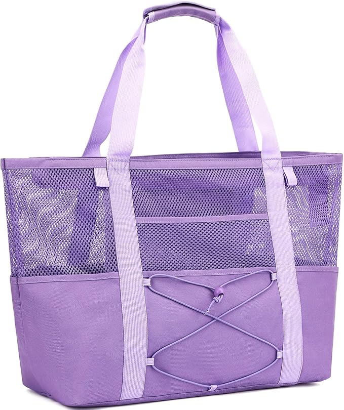 Fammart Mesh Beach Bag for Women, Large Beach Toy Pool Bag with Zipper Pocket, SandProof Cruise Essentials 2026 Family Travel
