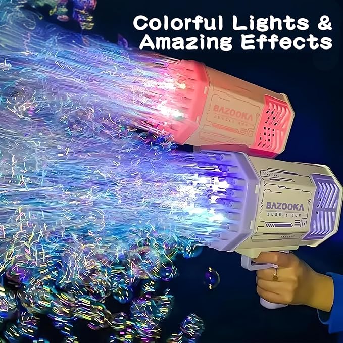 Bubble Machine Gun, 69 Holes Bubble Gun with Lights, Pink Outdoor Summer Beach Kids Bubbles Toys Birthday Wedding Party Halloween Fun for Girls Boys