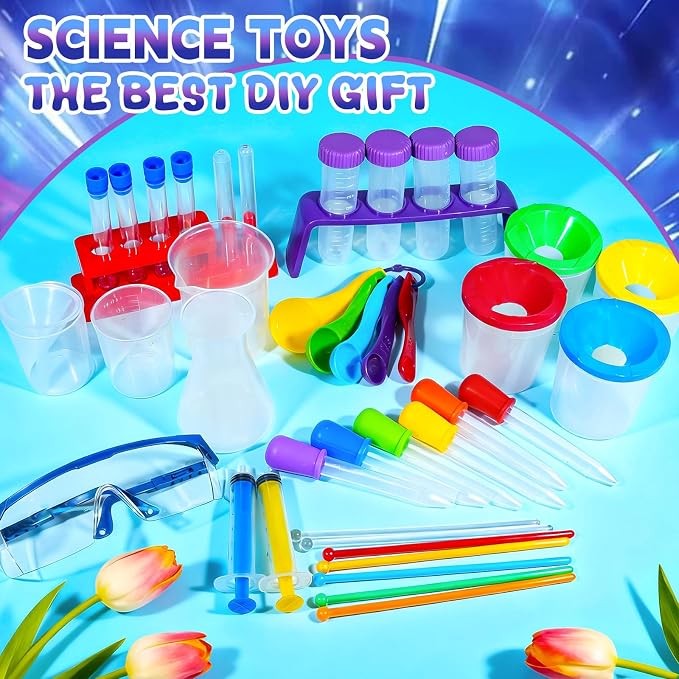 Bbiamsleep 37 Pcs Science Kits for Kids, Beakers and Test Tubes Droppers Set, Kids Science Experiment Kit Include Magnifying Glass Plastic Test Tubes for Christmas Birthday Party Gift, 3+ Years Old