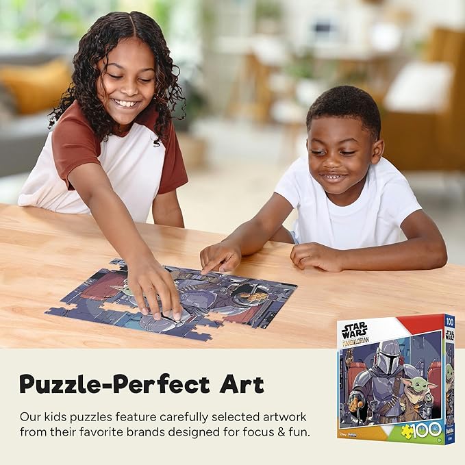 Buffalo Games Star Wars The Mandalorian & The Child 100 Piece Jigsaw Puzzle - 15 x 11 in, Includes Poster - Puzzles for Kids Ages 6-8 - Family Game Night - Beginner Skill Level