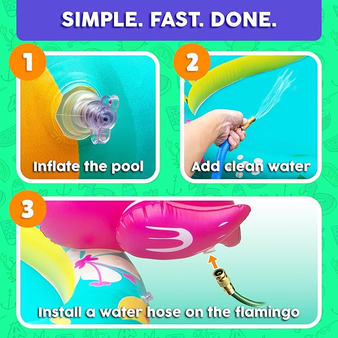 Kiddie Pool with Sprinkler | Kiddie Pool for Kids, Inflatable Toddler Pool, Toddler Inflatable Swimming Pool with Splash Pad, Summer Water Toys for Toddler Outside, Summer Toys, Flamingo