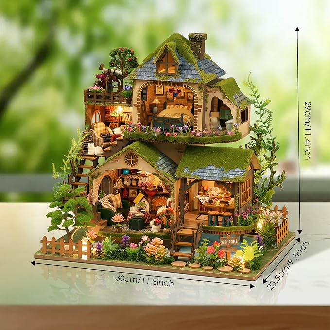 DIY Miniature House Kit, DIY Dollhouse Kits for Adults to Build, Crafts with LED Light, Forest Adventure Mini Building Kit, Birthday Gift for Family and Friends