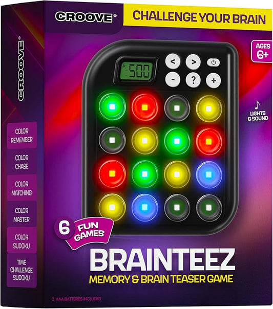 Croove Brain Teasers & Memory Game, 6 Fun Games for Kids, Cool Stocking Stuffers Toys, Best Activities for Boy, Gift Ideas for Boys & Girls Ages 6-8 9 10 11+ Year Old