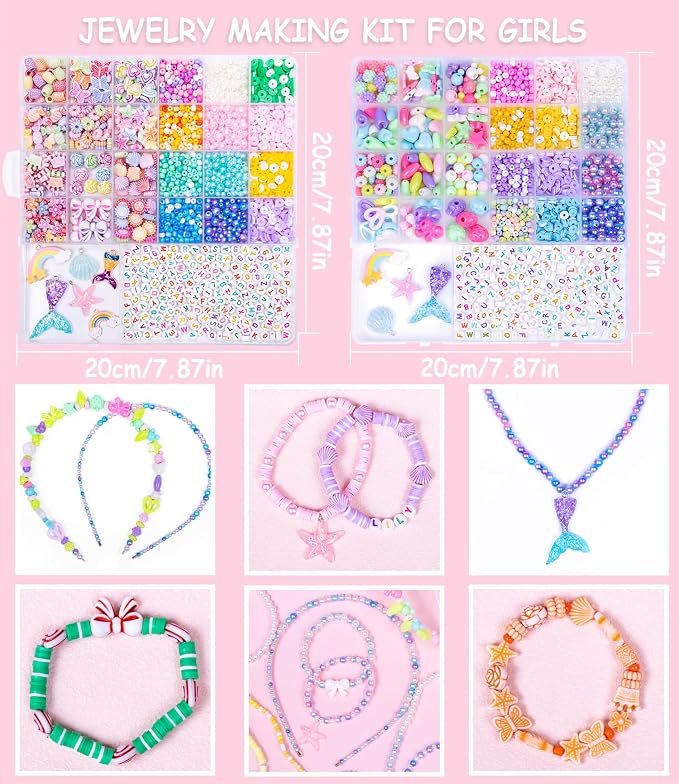 MiuCo Bracelet Making Kit for Girls - Cute Beads for Jewelry Making Kit with Charms Can Make Approx. 35+ Bracelets and Necklaces - Arts and Crafts Birthday Gifts for Kids Girls Ages 5 6 7 8-2 Box