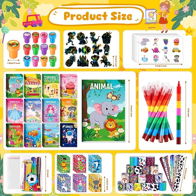 BenLouis 96Pcs Kids Party Favors Mini Coloring Books Crayon Slap Bracelets Stickers Set Bulk for Kids 4-8-12 Classroom Birthday Gifts Goodie Bags Pinata Stuffers School Rewards Crafts Supplies